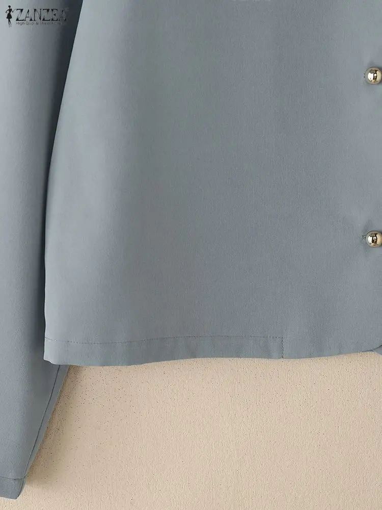 ZANZEA Giacche corte leggere da donna 2025 Autunno Elegante Chic O-Collo Manica lunga Bottoni Tinta unita Capispalla Lavoro d'ufficio