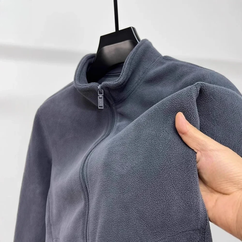 Autumn and Winter Men's Stand-up Collar Zipper Cardigan Jacket Autumn and Winter Men's Thickened Warm Fleece Solid Color Jacket