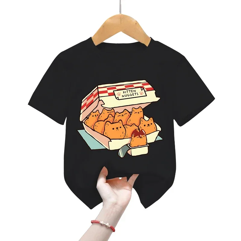 

Kitten Nuggets Fast Food Cat T-Shirt Girls Harajuku Tee Shirts Kids Fashion T-shirts Funny Graphic Tops Cartoons Boys Clothes