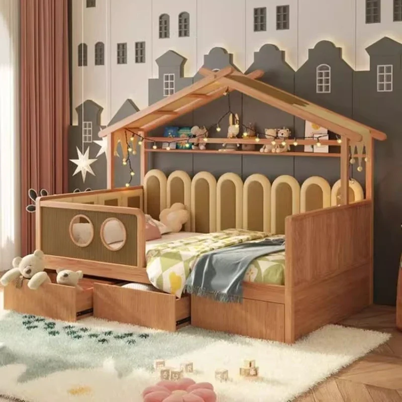 Island Half Tall Bed Tree House Bed Tent Solid Wood Children's Guardrail Princess Bed Girl Boy Children's Room