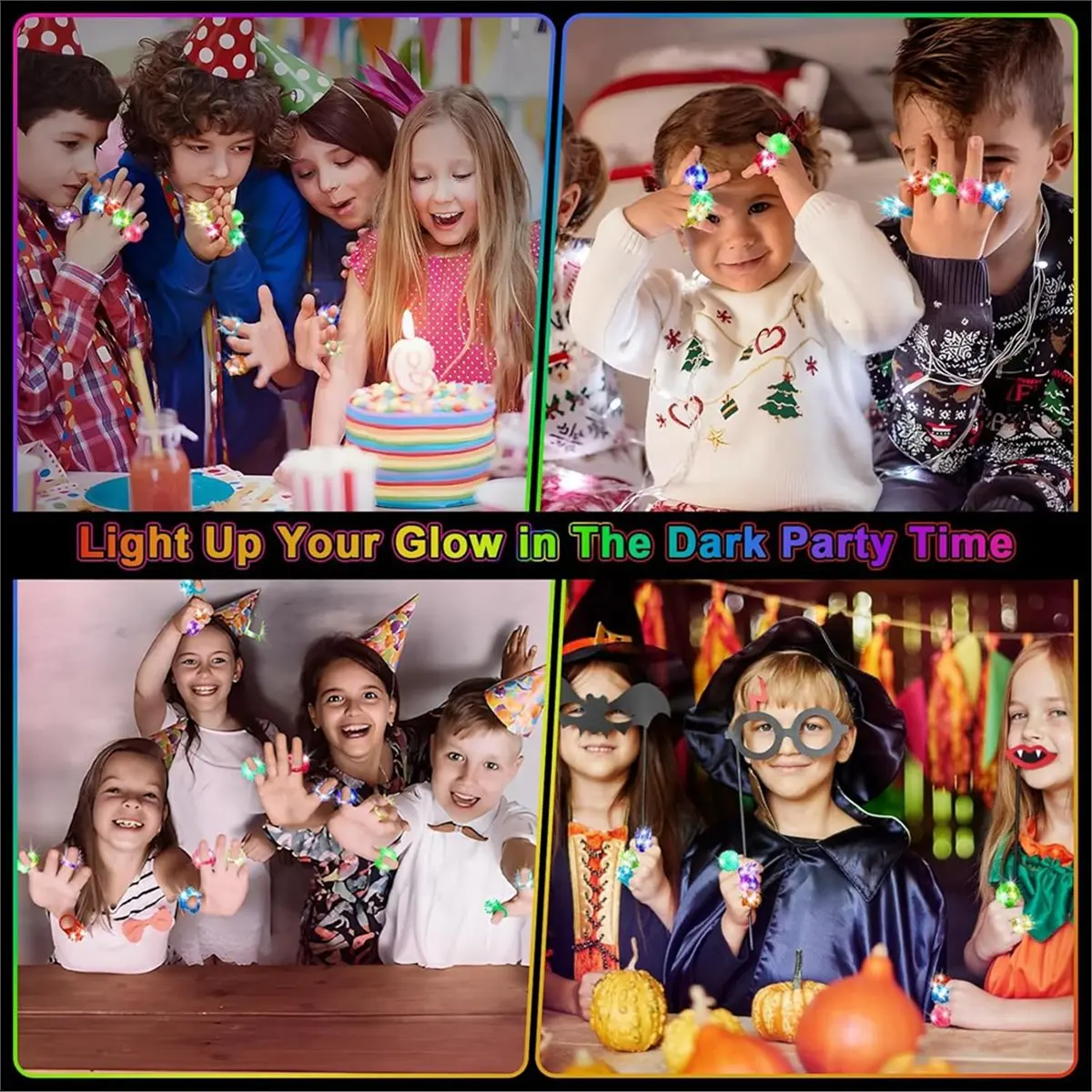 【STABLE QUALITY】Valentines Day 120 Pcs Light Up Rings, New Year Glow in the Dark Party Supplies, 6 Style Flashing Glow in the Da