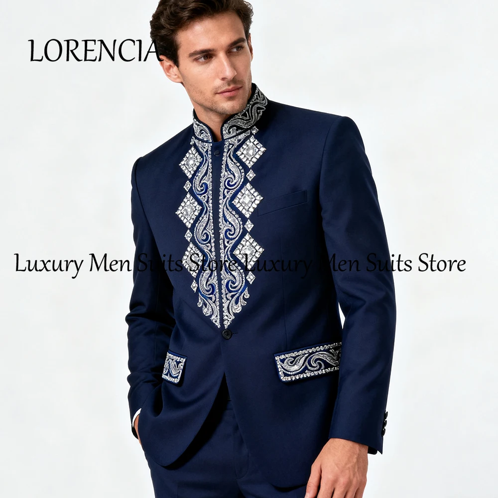 

Элегантные мужские костюмы с бриллиантами, комплект из 2 предметов, куртка с воротником-стойкой, вечерние смокинги для вечеринок, 2025, блейзер на заказ, брюки, халат mariage femme