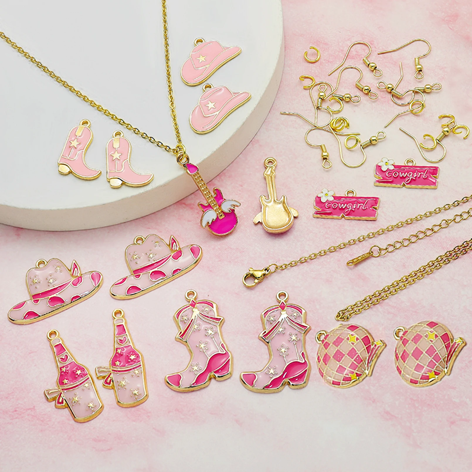36pcs Western Cowgirl Hat Boots Jewelry Making Enamel Bull head Heart Pendant Charms for Earrings Bracelet Necklace DIY Crafts
