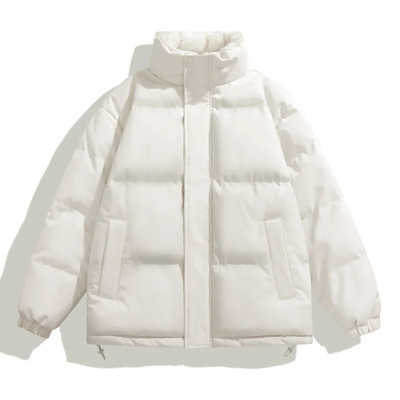 

Winter Fleece Lined Puffer Jacket Men Windbreaker Korean Fashion Thick Cotton Padded Jackets Stand Collar Casual Windproof Coats