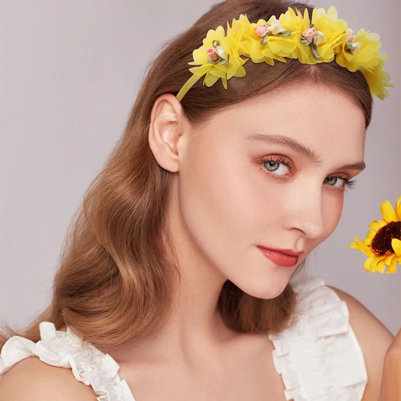 جديد اليدوية زهرة الفتيات رباطات لطيف الورود زهرة الأميرة الرقص حفلة أغطية الرأس تاج الزفاف موضة الشعر هوب اكسسوارات #3