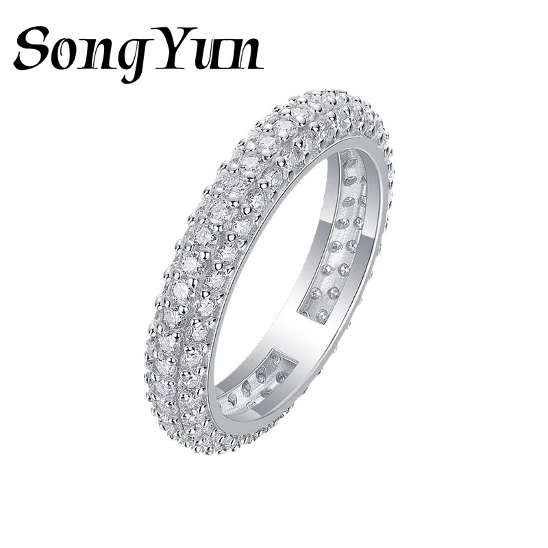 

SONGYUN Luxury Jewelry 925 Sterling Silver Ring Round Moissanite Party Ring for Sister 18K Gold Plated SYT Patent Fine Rings
