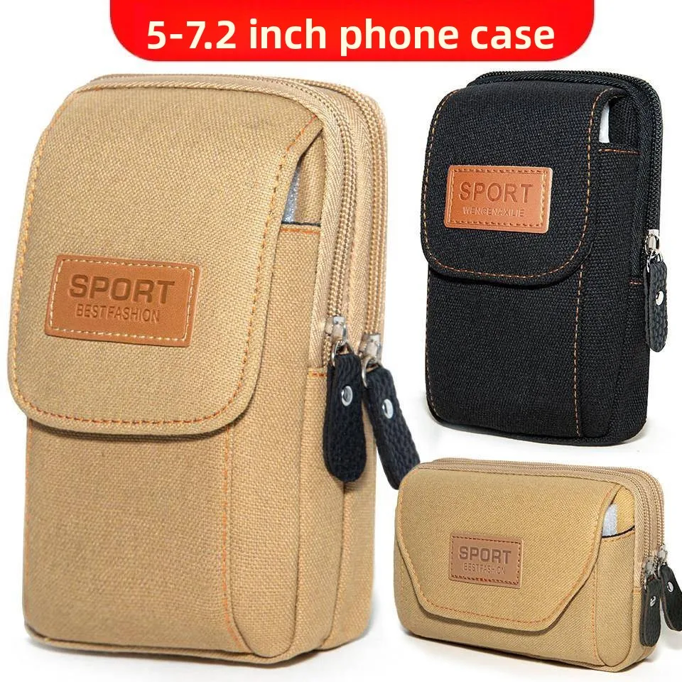Wearable Canvas Men's Phone Waist Bag Durable Work Site Tool Kit Mobile Phone Holder Multifunctional Coin Purse Belt Pouch