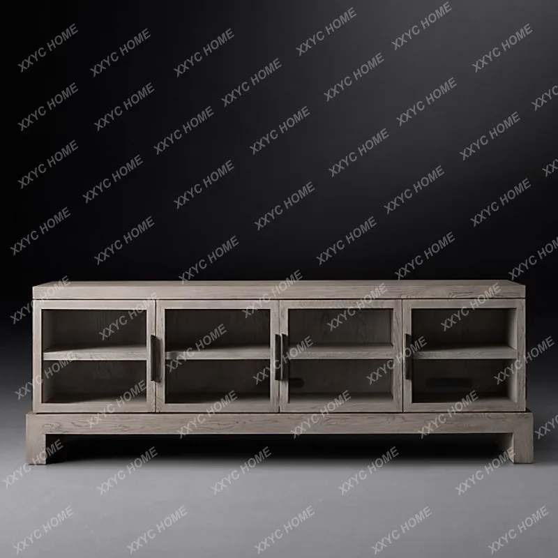 Light luxury antique villa all solid wood oak retro country TV cabinet locker