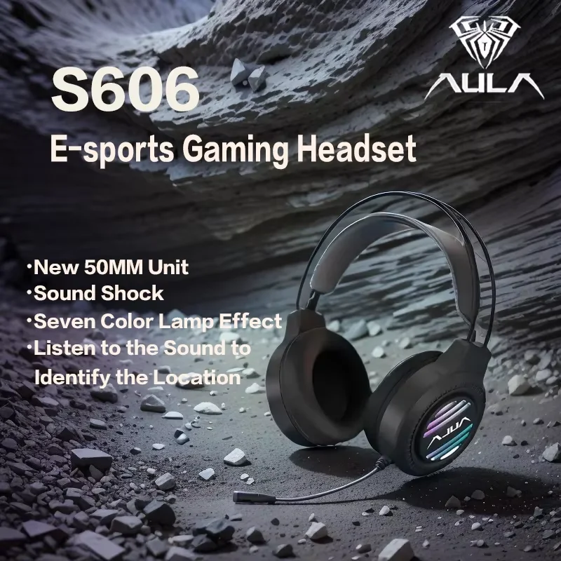 

Игровая гарнитура AULA S606 с RGB-подсветкой и микрофоном с шумоподавлением, плавающая повязка на голову