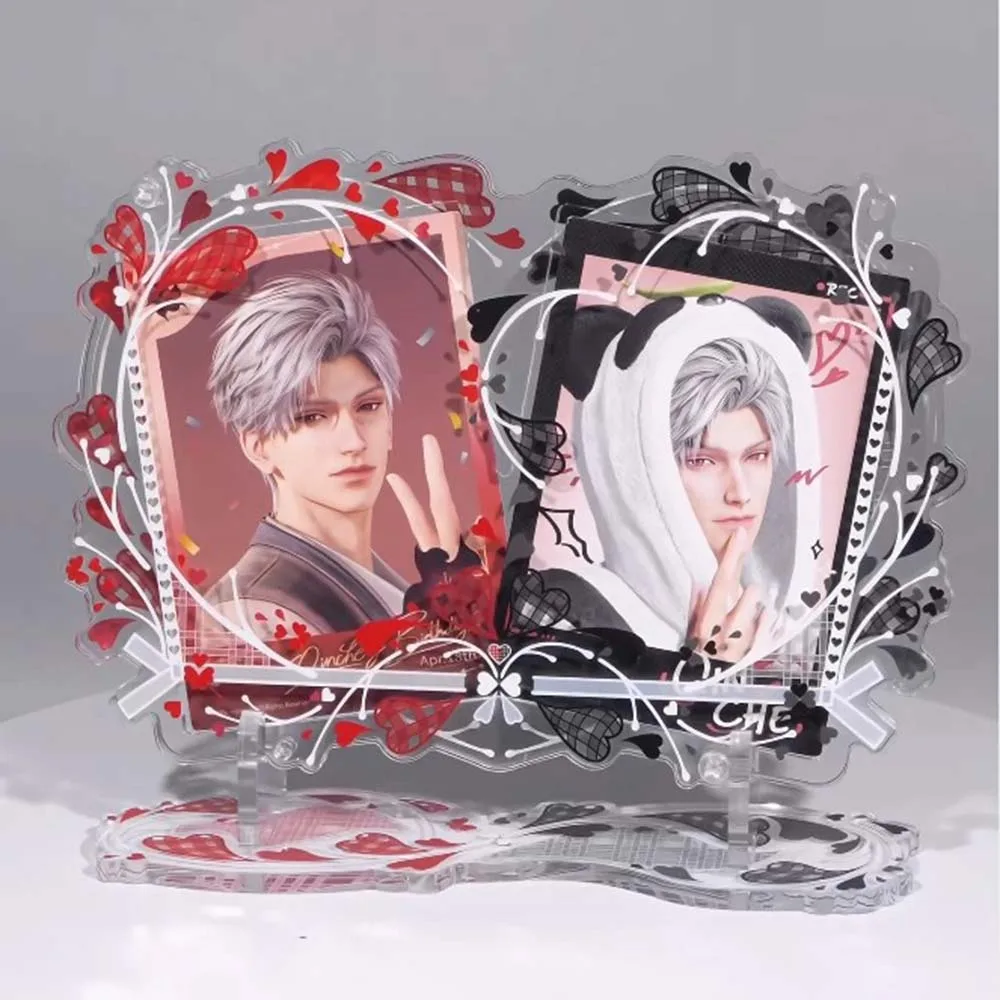 Romantic Double Heart Design Acrylic Photo Card Frame, 3.5 Inch Anime Card Brick Display Case for Collection and Decoration