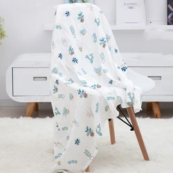 120x110cm Baby Muslin Swaddle Wrap Bamboo Cotton Blanket Cute Soft Print Baby Bath Towel Two Layer Gauze Infant Stroller Cover