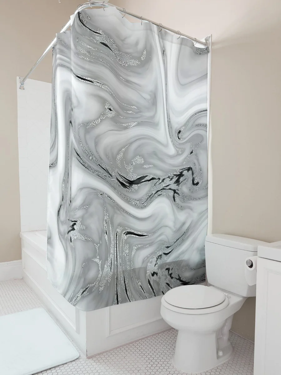 Elegant Gray Marble Texture Shower Curtain Waterproof Anti-Mold Bathroom Curtain Creative Home Decor Elevate Space Easy-Clean