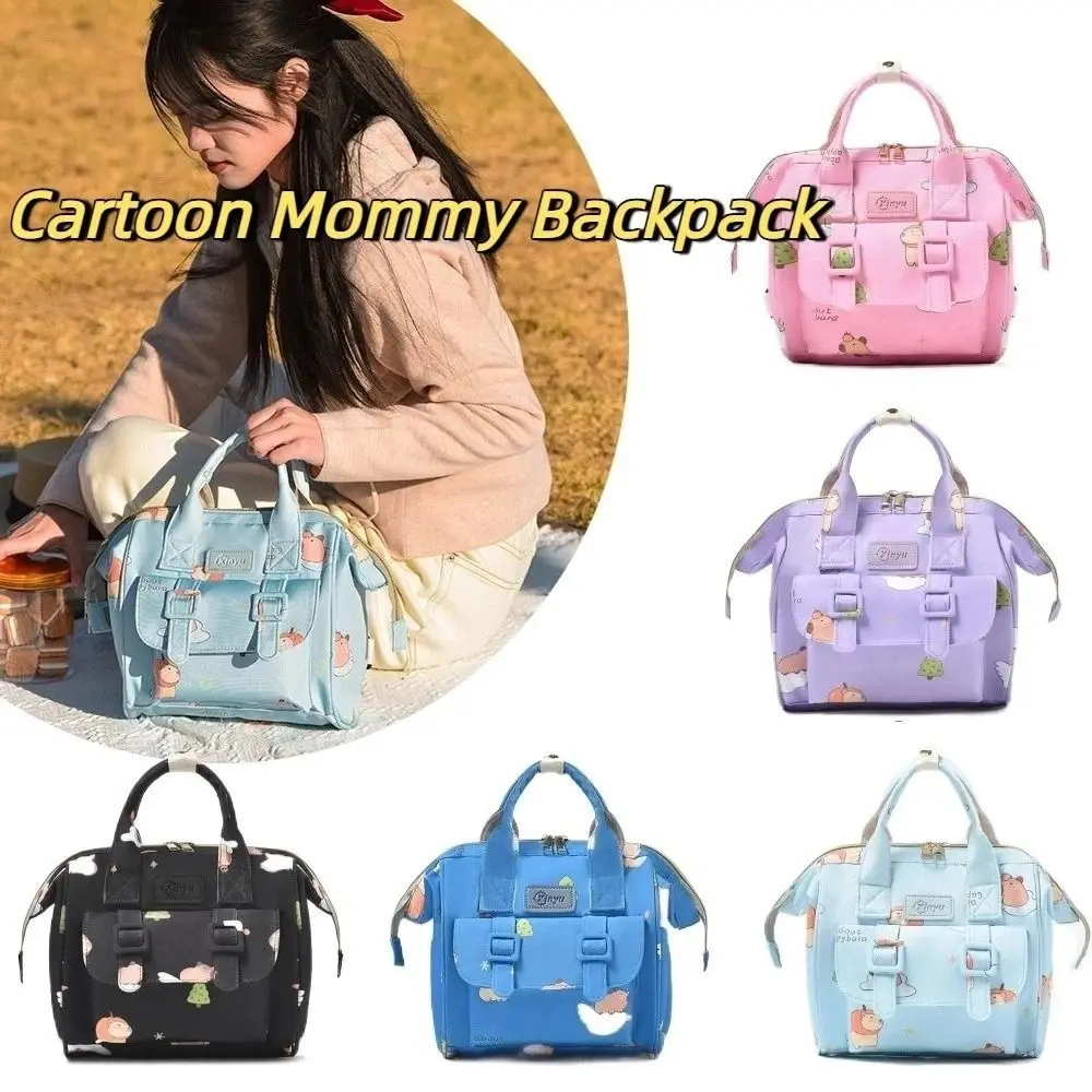 

New Cartoon Print Travel Backpack Nylon Ultralight Capybara Mommy Bag Portable Large Capacity Breastfeeding Bag