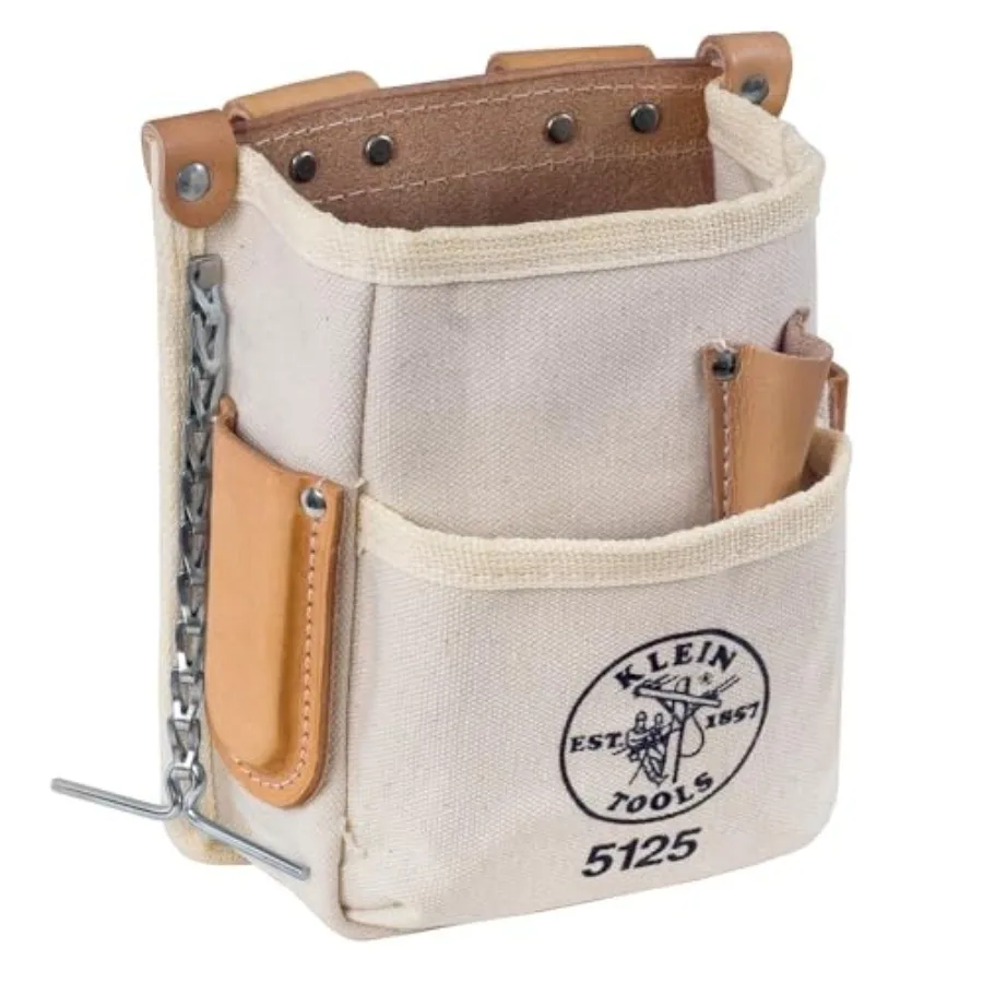 

5125 Canvas and Leather 5-Pocket Tool Pouch with Chain Tape Thong and Tunnel Belt Connection
