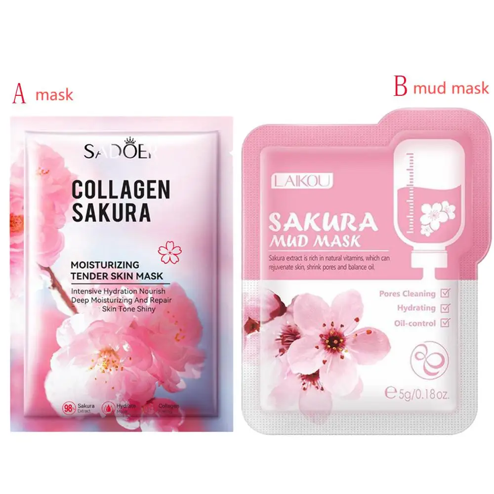 1/5Pcs Sakura Collagen Mask Deep Hydrating Moisturing Skin Conditioning Brightening Deep Cleansing Smoothing Skin Care Product