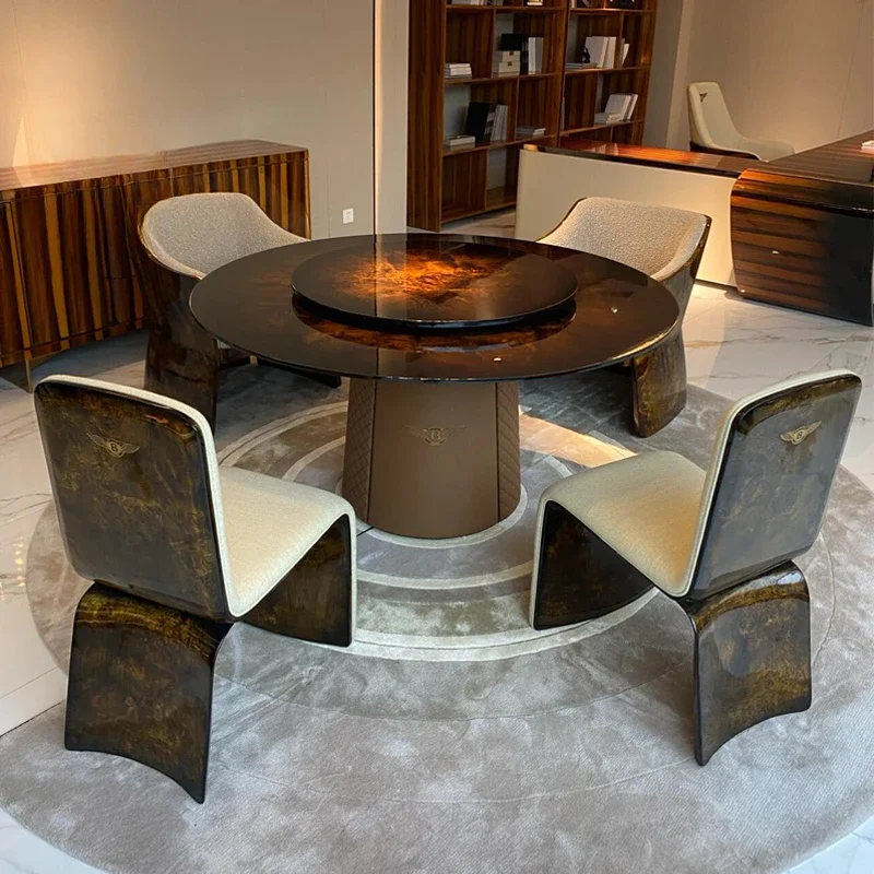 

Round solid wood dining table, high-end villa restaurant table customization Dining chairs need to be purchased separately
