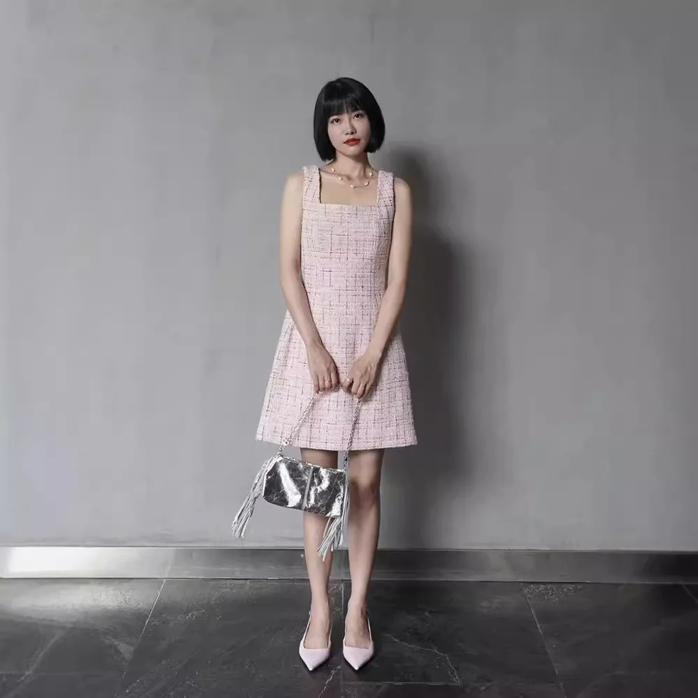 

MaSandeM Autumn New Small Fraance Sle Cheered Waist ort Pink Anti-Aging Strap Wrap around High Waist ort Dr