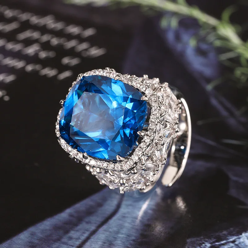 KQDANCE Luxury Cushion Cut 14*16mm Created Papalacha Sapphire Blue Redcorundum RUby Rings Designer Copper Jewelry