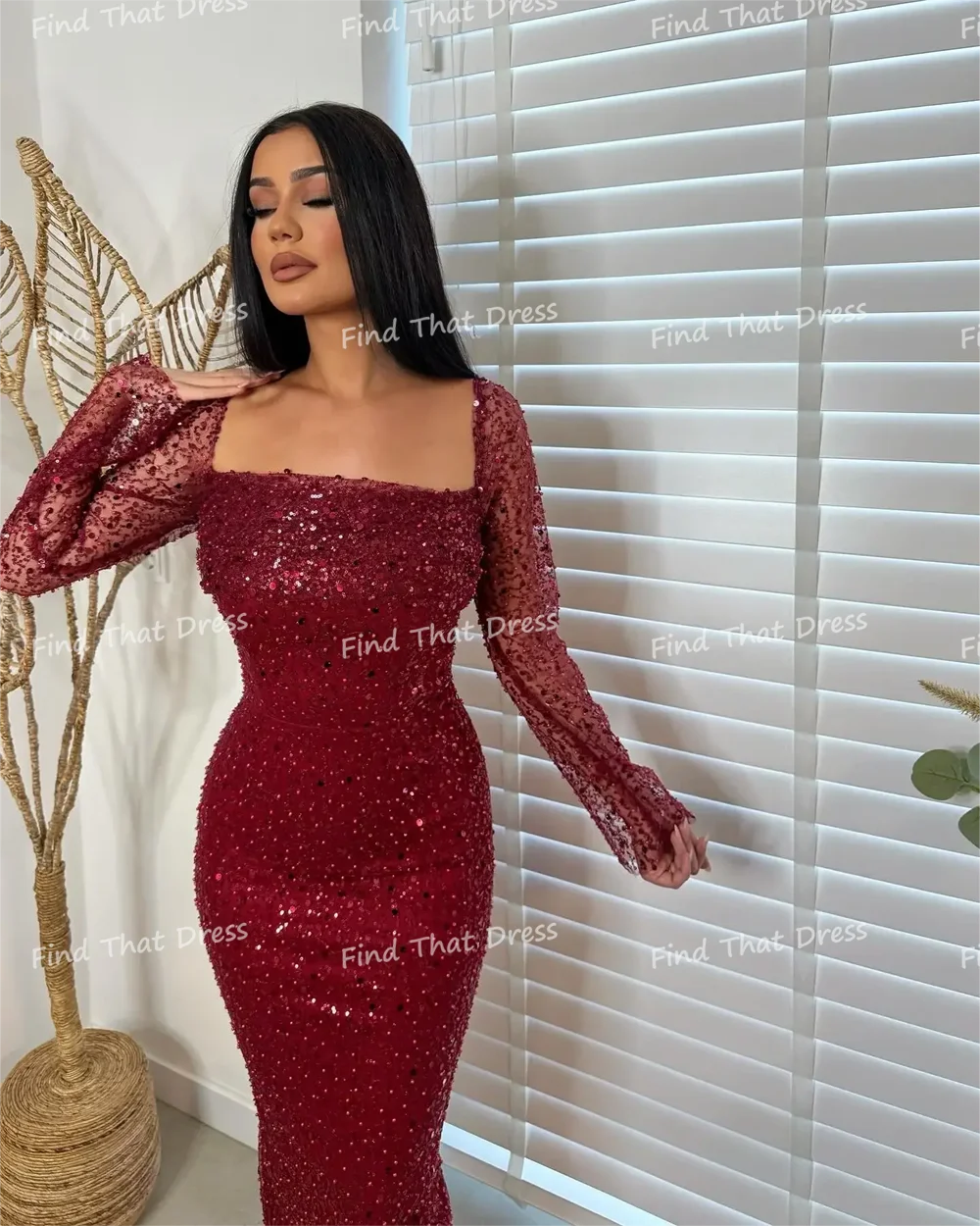 العرف الحديثة ساحة طوق مطوي مثير حورية البحر ثوب مسائي عارية الذراعين الترتر فستان عربي سعودي مع قطار للانفصال #1