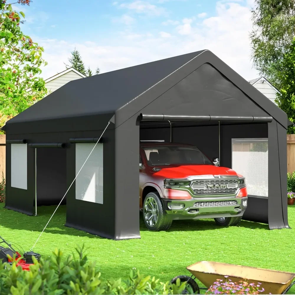 

12x20 FT Heavy Duty Carport Awning with Reinforced Base & Side Door, Portable Garage for Pickup Trucks, Boats, Cars & Trucks