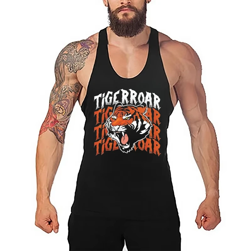 قميص كمال الأجسام القطني للرجال، قميص بدون أكمام للتدريب المنزلي على شكل حرف Y من الخلف لصالة الألعاب الرياضية والتدريب المنزلي #1