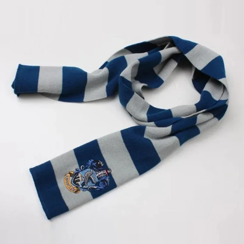 Fashion Harried Academy Striped Scarf Hogwarts Ravenclaw College Potters Badge Embroidered Thermal Shawl Cosplay Costume Gift