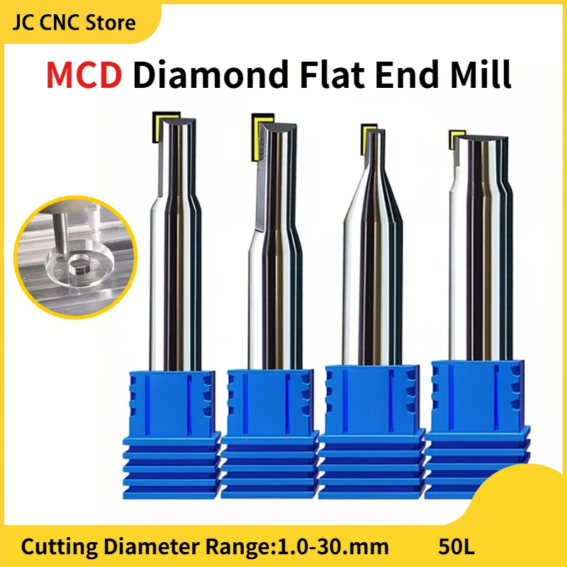 Frez diamentowy monokrystaliczny MCD 3/4/5mm, frez płaski CNC z węglika spiekanego do akrylu, miedzi, aluminium, do polerowania na wysoki połysk
