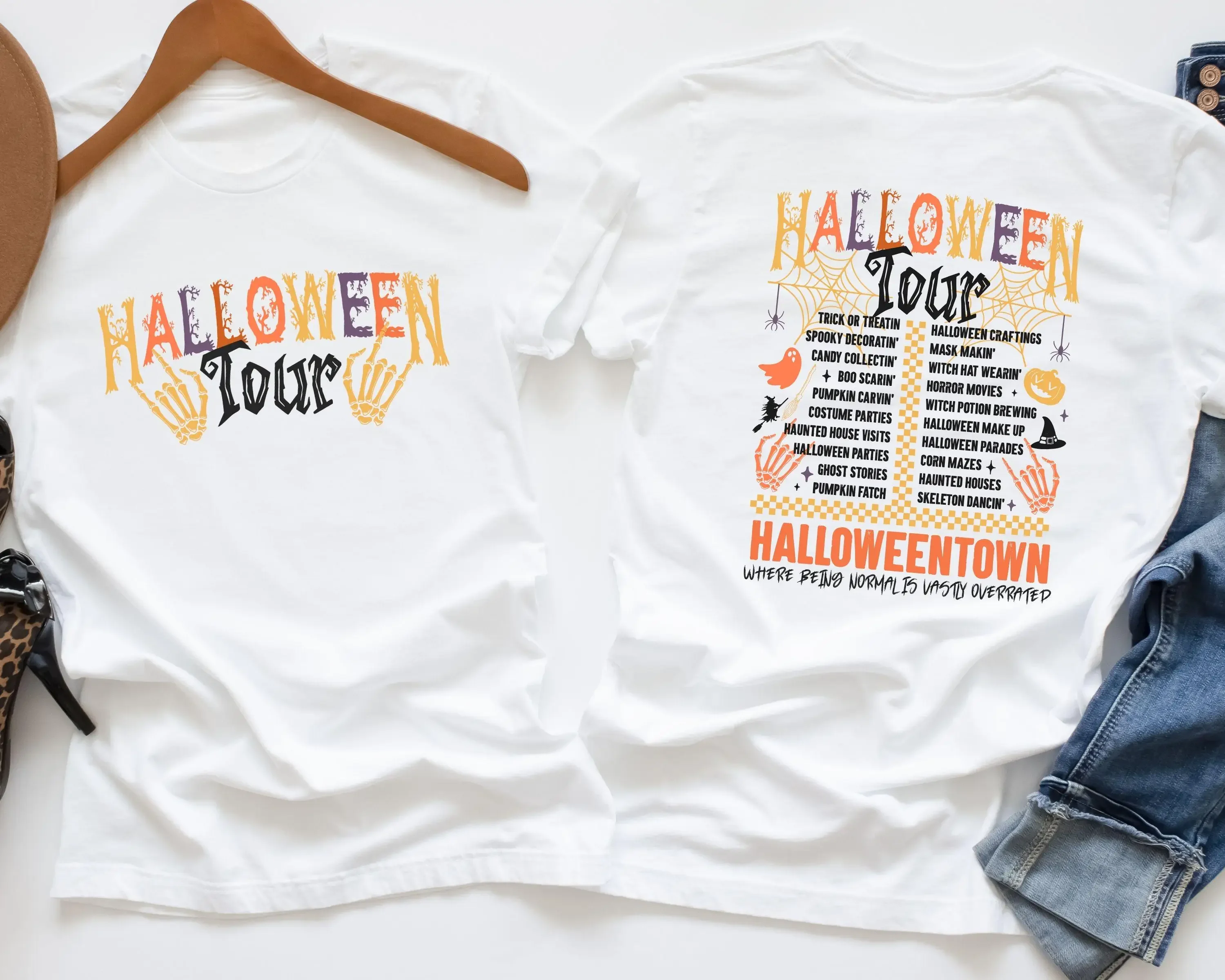 Retro Halloween Tour T shirt Spooky Season Skeleton Hand Party Women s Rockie