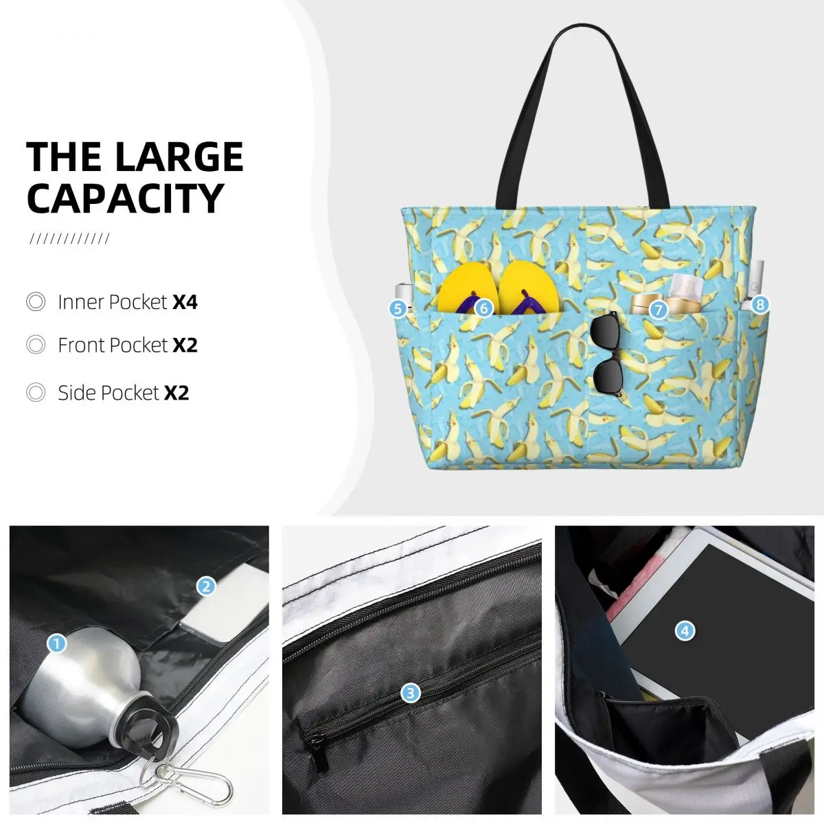 Bananaaaa! - Cockatiel Banana Pattern Large travel bag Waterproof Tote Beach Bag Large Capacity Travel Shopping bags