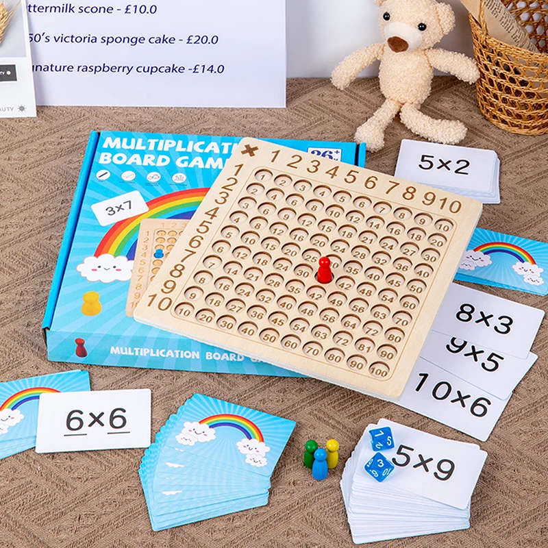 99 Multiplication Board Game Wooden Montessori Kids Learning Educational Toys Math Counting Hundred Board Interactive Thinking