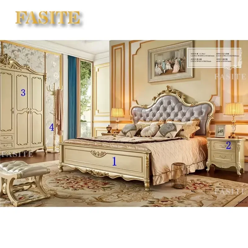 For King Size Bedroom Wooden Bed and Wardrobe Closet Set Luxury High Quality Fashion Furniture Home Decor