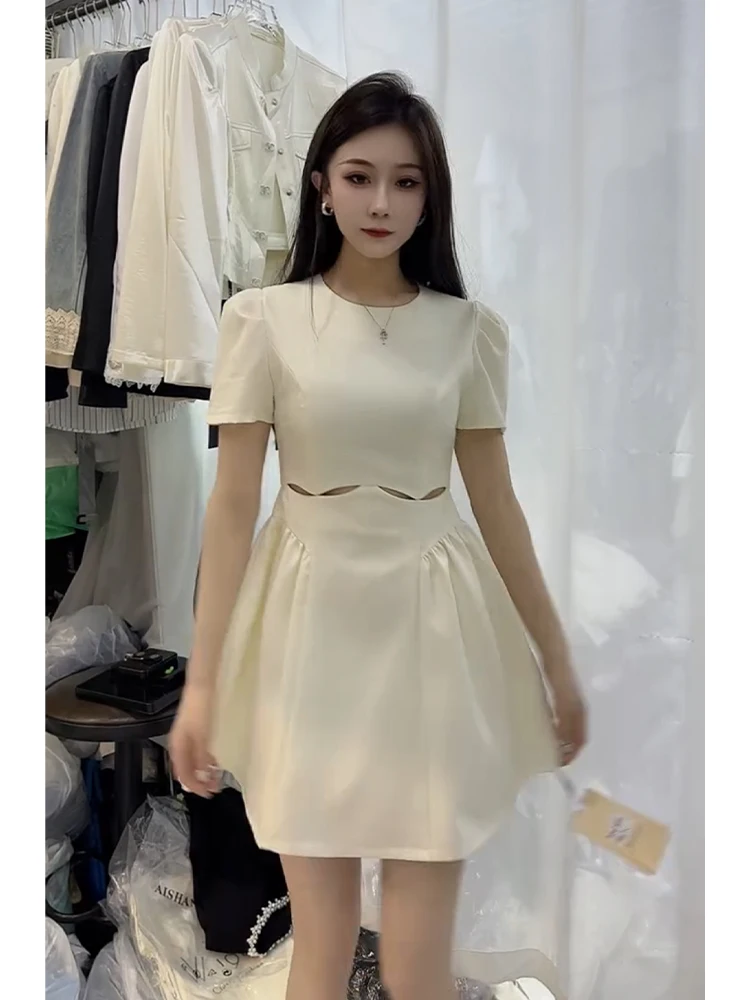 

White A-Line ort Skirt Dr Women Summer Bubble Sve Gentle Waist-Cinching Cold oulder Casual Commute Sle Dr