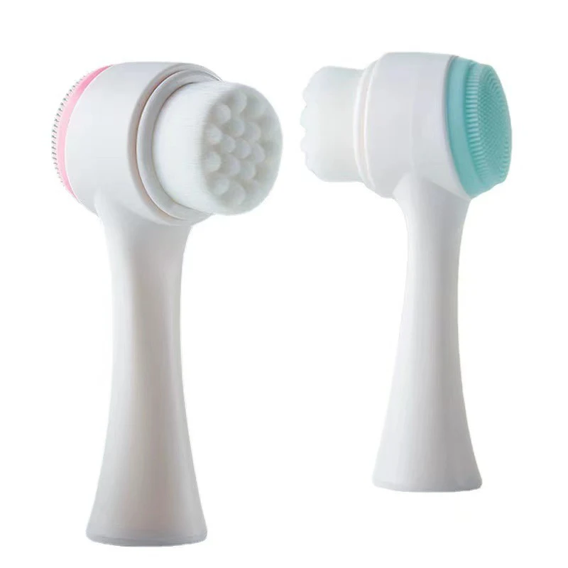 1pc シリコーンフェイシャルクリーニングブラシ 2-in-1 両面除去黒ずみ除去ソフト毛皮マッサージメイクアップピンクブルー 13*5 センチメートル