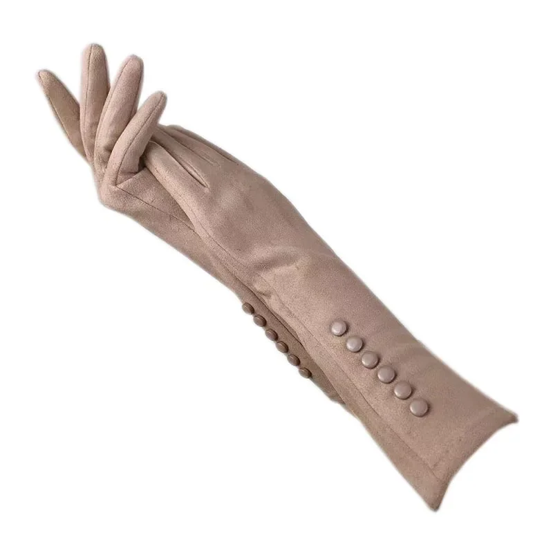 Gloves winter ladies gloves suede long 35CM arm suede fashion suede touch screen thick black gray beige dark blue brown light gr