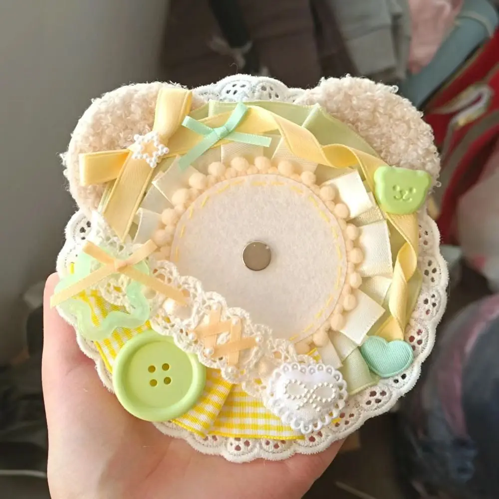 DIY Cute Badge Holder Luxury Lacework Anime Pins Display Base Cartoon Bear Kawaii Badge Decoration Tray Backpack Ornament