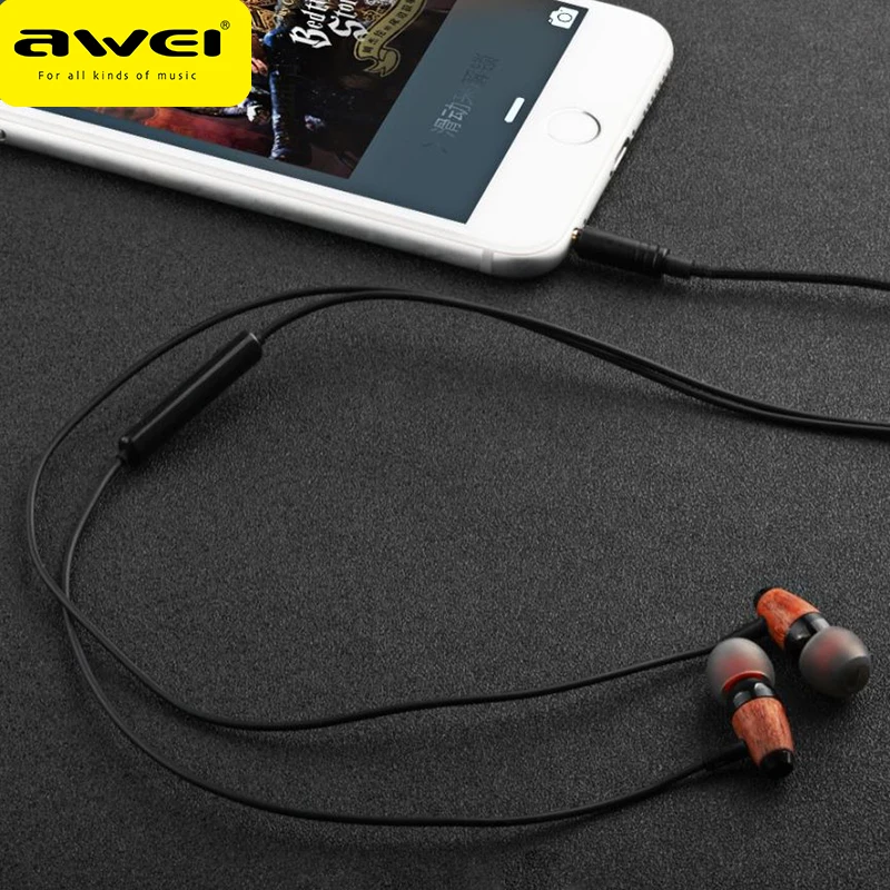 Awei ES-60TY Metal 3.5mm Wired Earphone Earbuds Stereo Headset In-Ear Auriculares With Mic For iPhone Samsung Phones Black Color