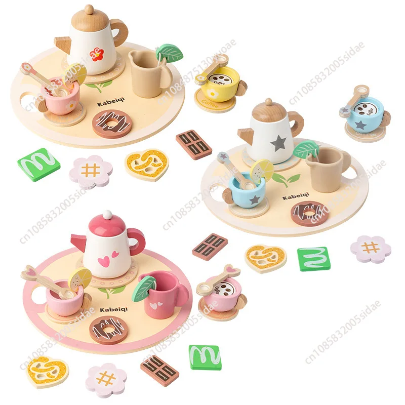 

Kids Simulation Wooden Dessert Food Toys Kitchen Cookies Coffee Afternoon Tea Pretend Play Toys for Boy Girls Birthday Xmas Gift