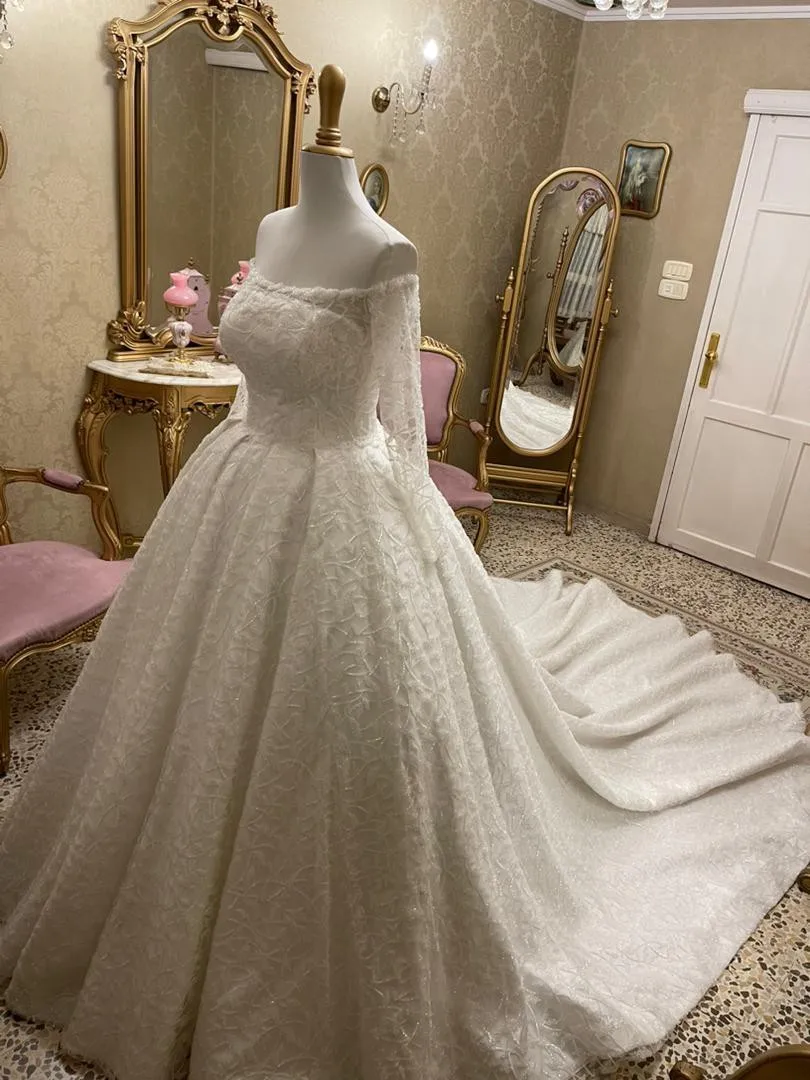 Sukienka damska na zamówienie, elegancka, biała, z gładką spódnicą, długimi rękawami, satyną, koronką i cekinami, Vestido De Novia, rok 2026.