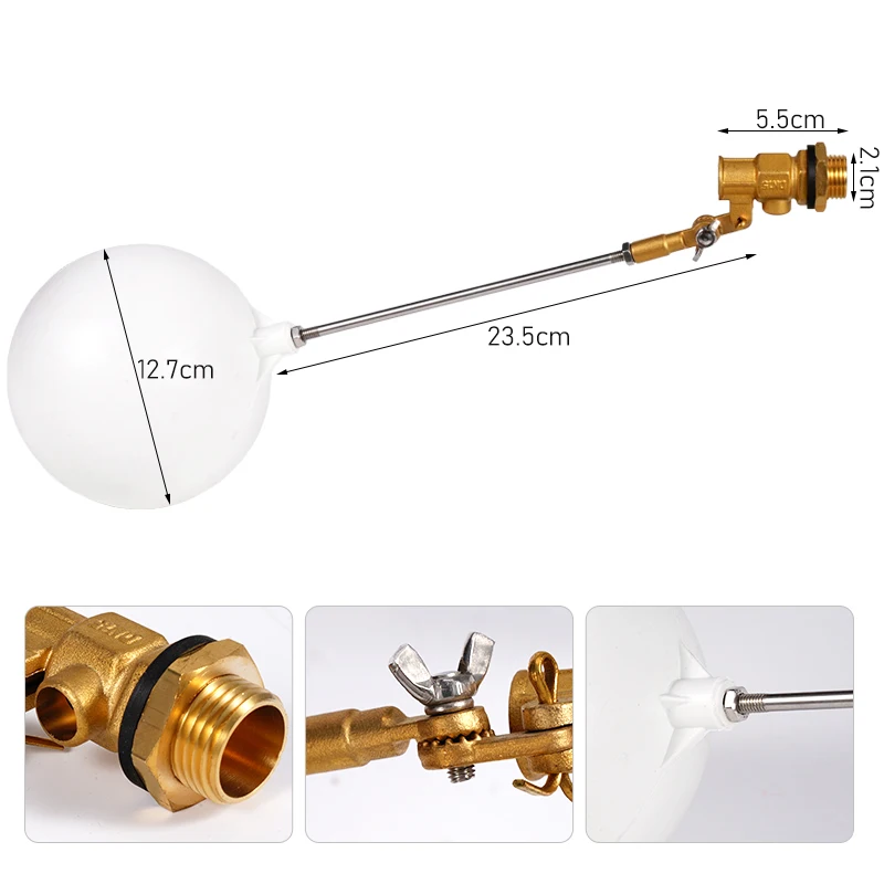 

2pcs DN15 Large copper valve white float ball Water Float Valve For Pond Float Valve Shutoff Auto Fill For Livestock Tanks