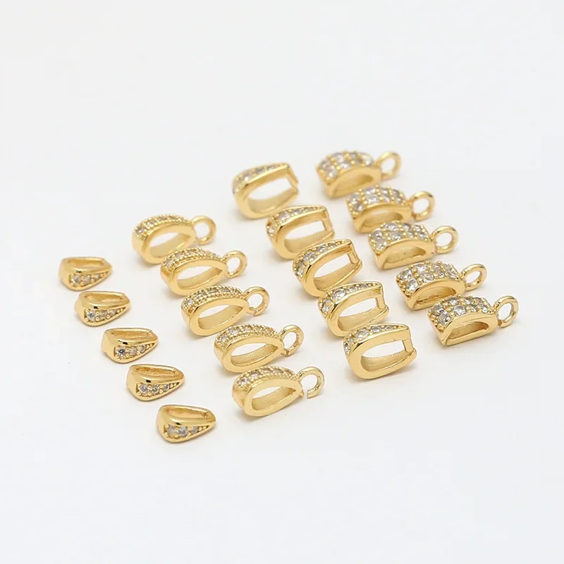 4Pcs Gold Plated Brass Micro Pave Zircon Teardrop Locket Bail With Loop Pendant Clasps Connector for Diy Jewelry Making Supplies