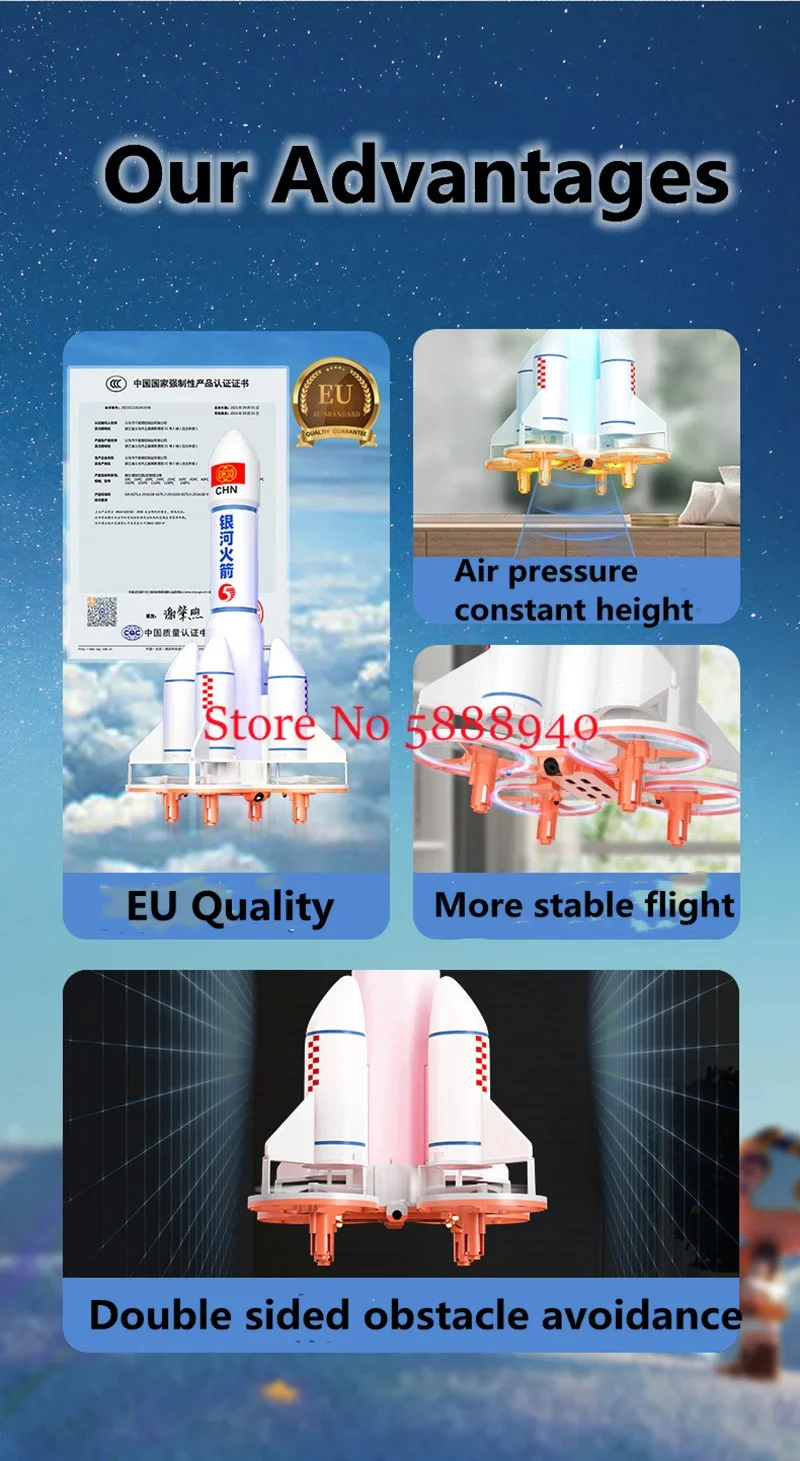 صاروخ التصميم تجنب العوائق التحكم عن بعد كوادكوبتر 2.4G تحوم مصباح ليد VTOL وضع مقطوعة الرأس RC مروحية لعبة بدون طيار