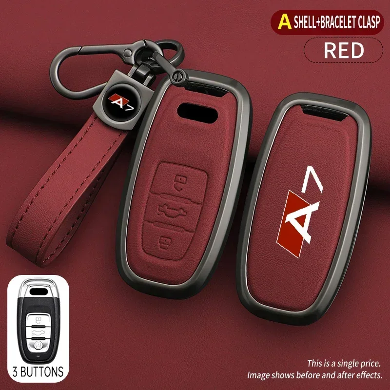 Zinc Alloy Leather Car Remote Key Cover Case Holder Shell for Audi A7 c8 4g Protection KeyChain Keyless Car-Styling Accessories