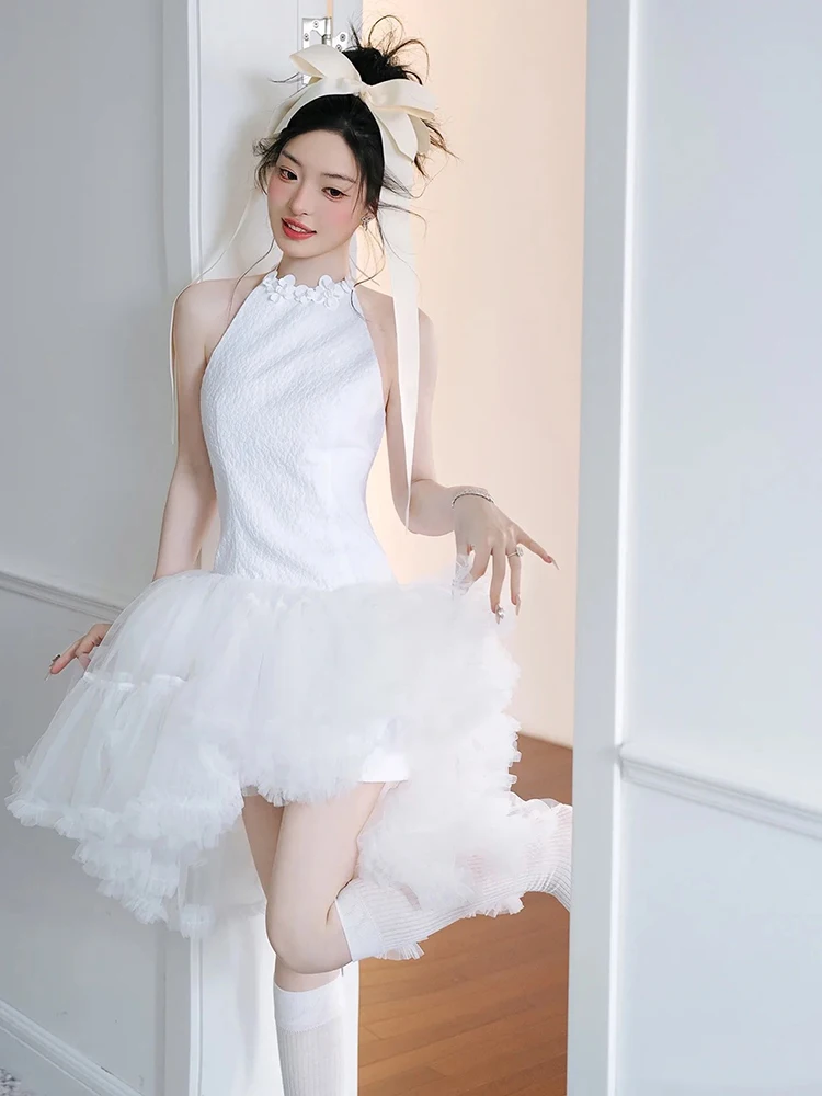 

ort Sweet Bridal Dr White Wedding Dr with Belt Flower Handmade Waist Middle Puffy Skirt for Engagement And Photooot