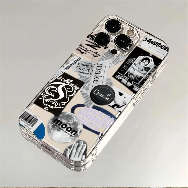 Funda de Teléfono Montage Newspaper de TPU para iPhone 17 Air 16E 16 15 14 13 12 11 Pro Max X Xs XR 8 7, Transparente, Suave y Resistente a Impactos