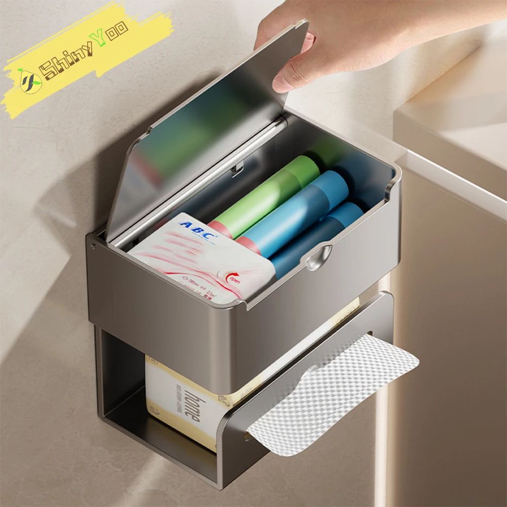 

Toilet Paper Holder With Shelf and Storage Box, Flushable Wipes Dispenser, And Storage For Bathroom, Wall Mount Organizer