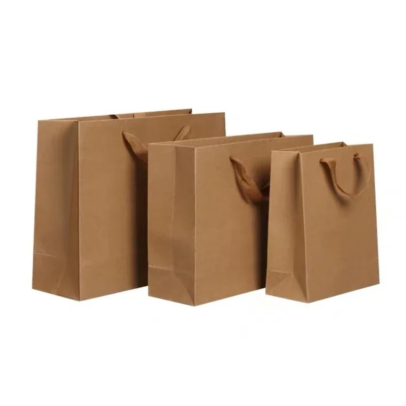 10pcs High Quality Kraft Paper Pouches Gift Bag with Nylon Thread Handle Fashionable Party Clothes Shoes Gift Shopping Bags