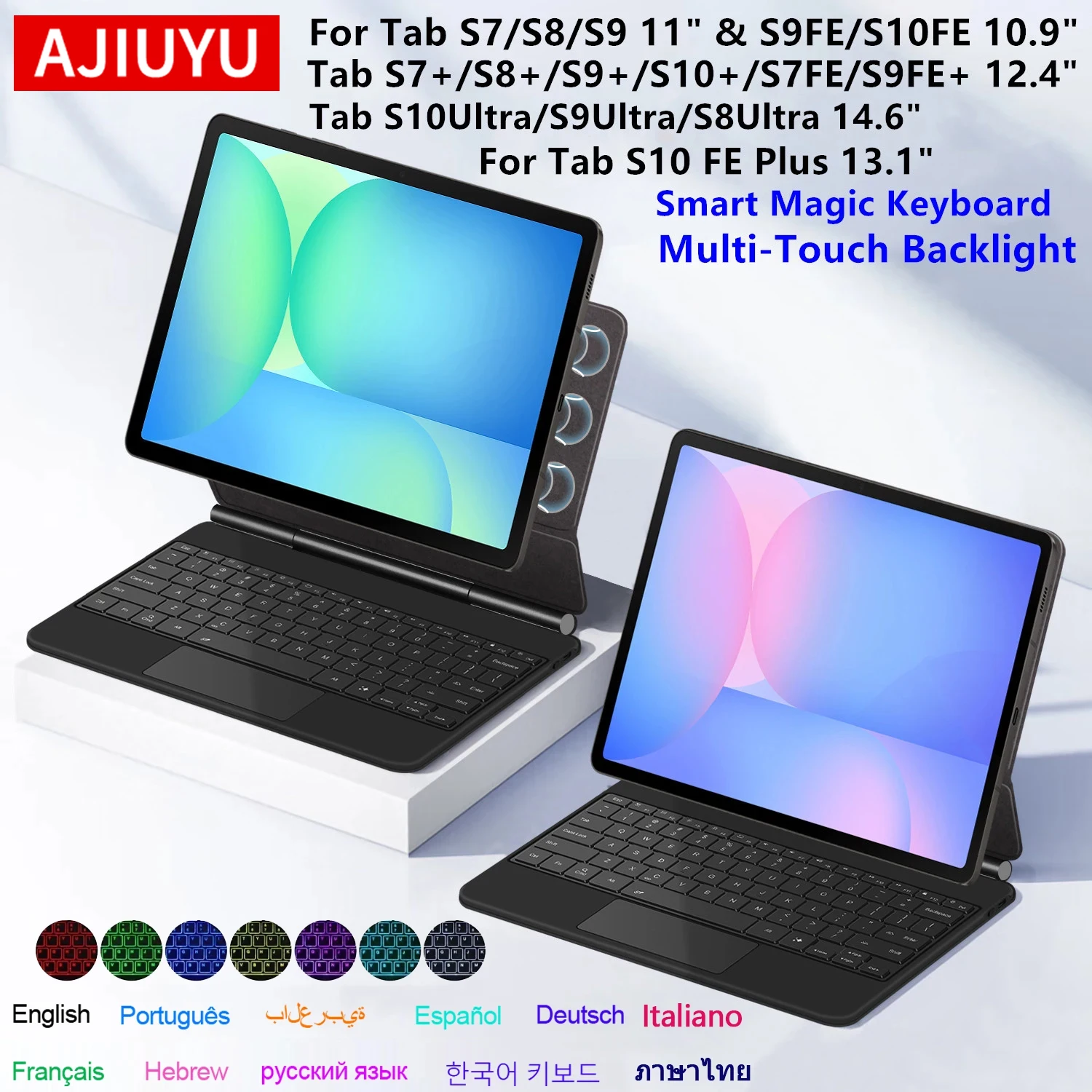 Magic Keyboard For Samsung Galaxy Tab S8 S9 S10 Ultra 14.6 S7 S8 S9 S10 FE Plus 13.1 12.4 11 inch Smart Case Multi-touch Backlit