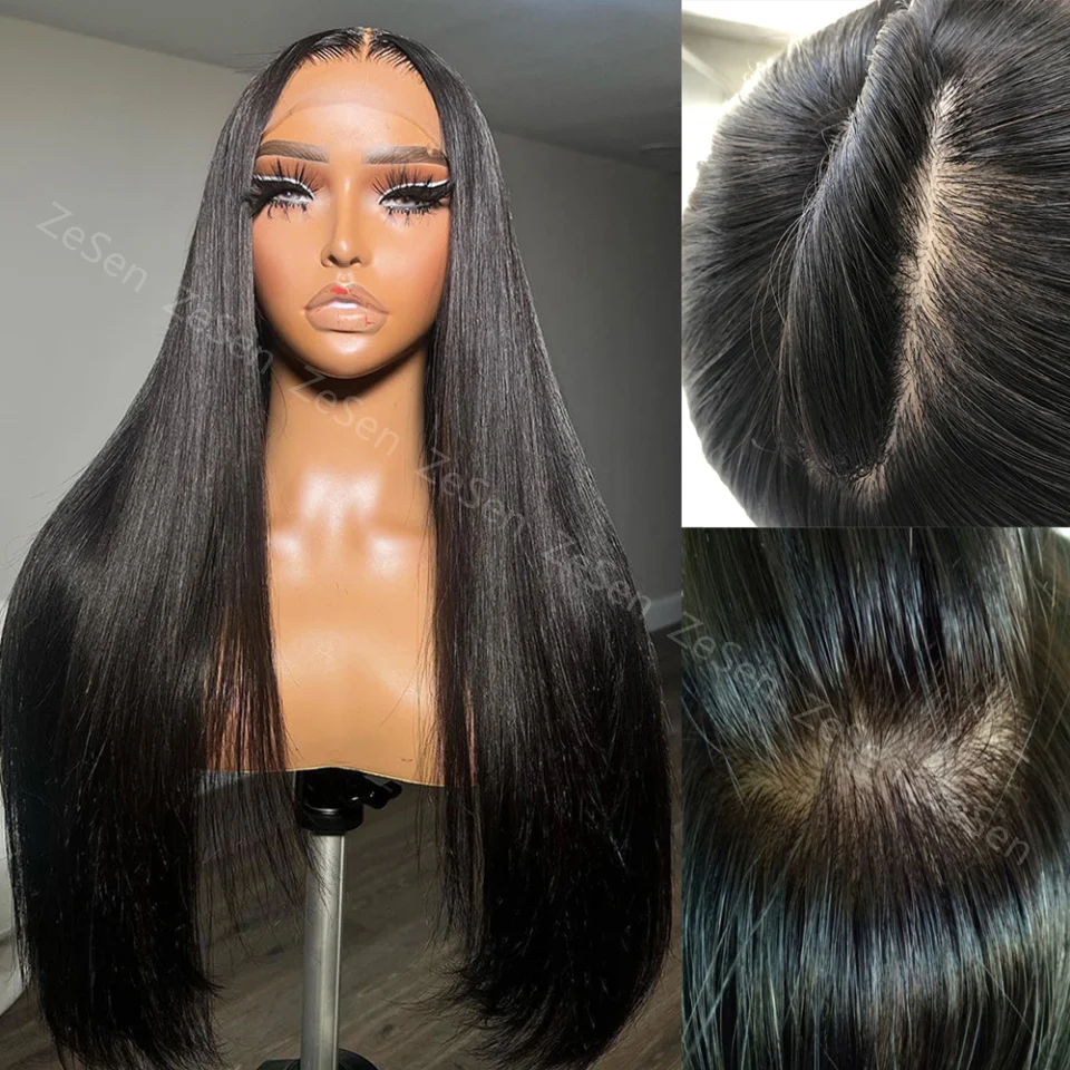 

Transparent Synthetic 4x4 Scalp Top Wigs Soft Straight Heat Resistant Fiber Hai Silk Base Lace Frontal Wig Cosplay Daily Wear