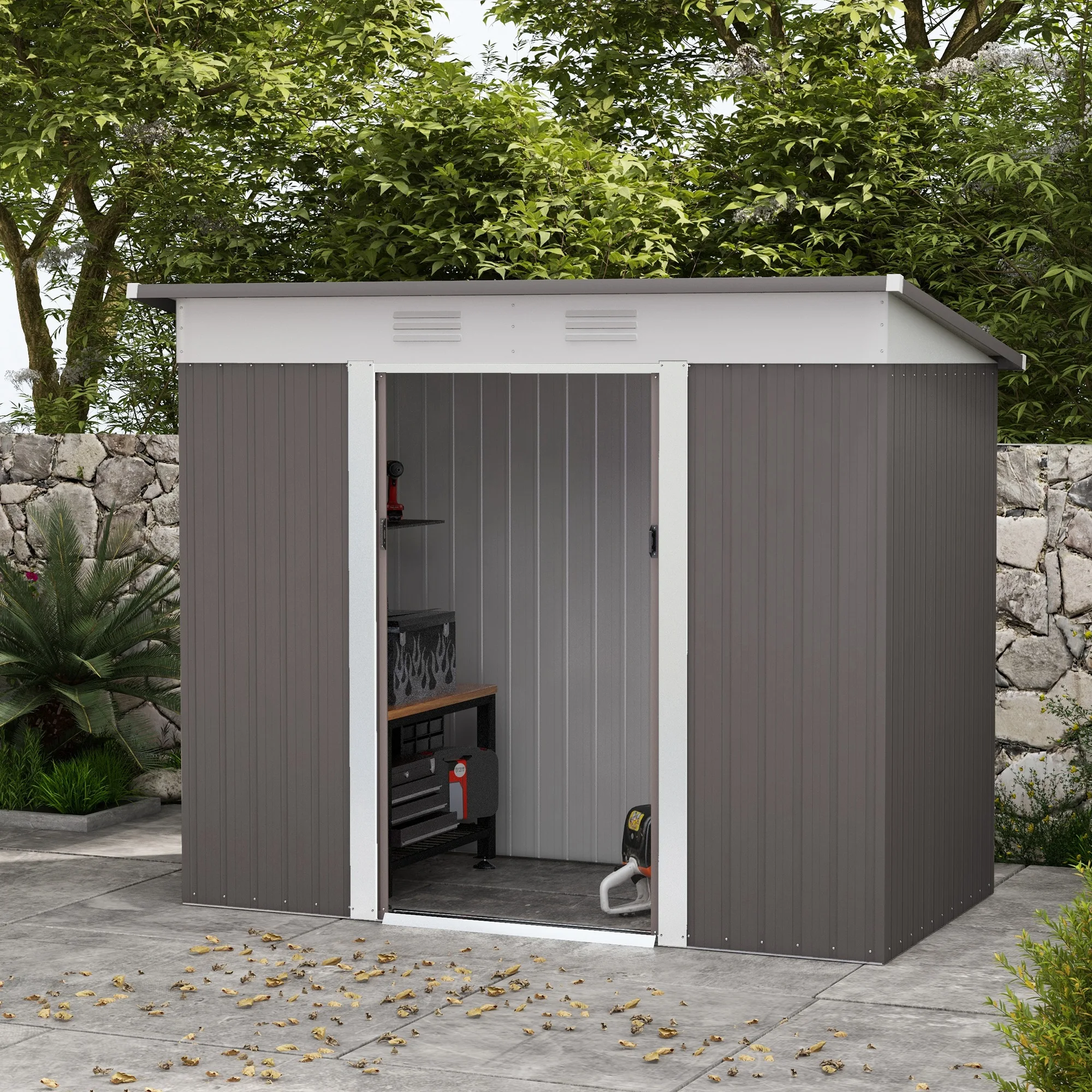 

8' X 4' Metal Outdoor Storage Tool Garden Shed W/ 2 Air Vents for Backyard