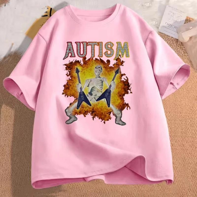 Autistic Funny Skeleton T Shirt Women Men Autism Edgy Skeleton Meme T-shirt Casual Short Sleeve Tshirt Round Neck Clothes